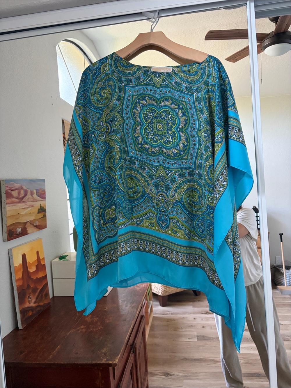 MICHAEL Michael Kors Turquoise & Green Paisley Poncho Top